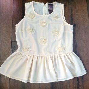 Moon Collection Women's Cream 3D Floral Peplum Tank‎ Top Blouse Size Medium